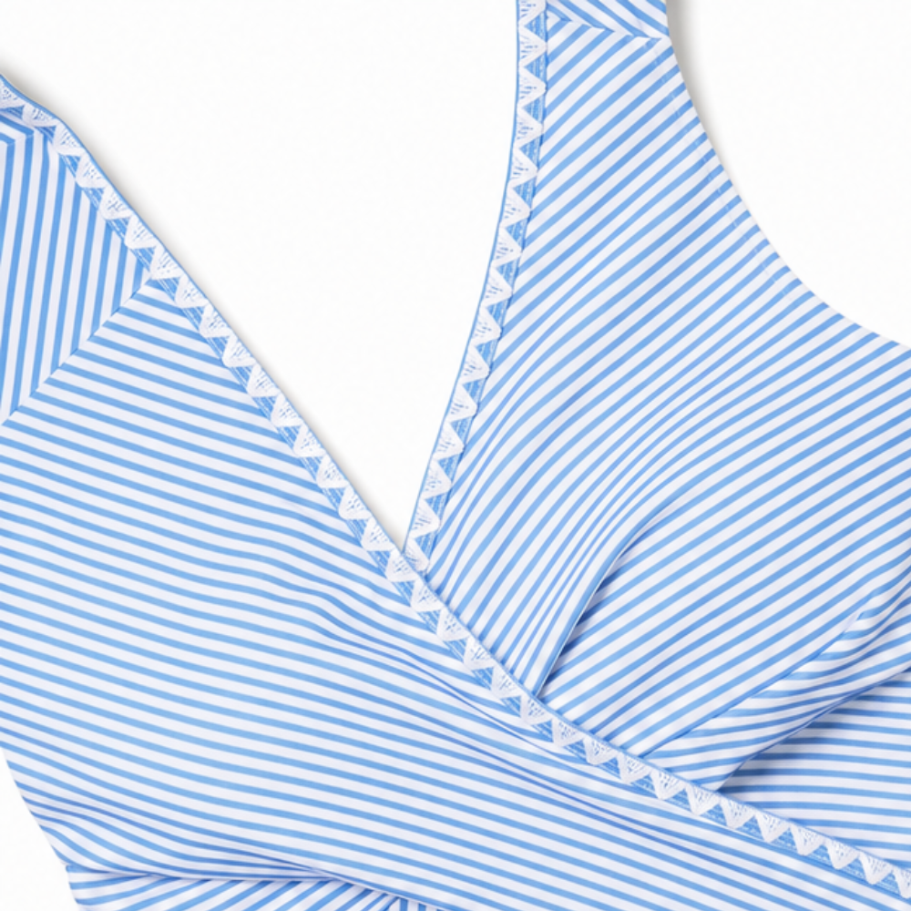 Marivelle – Crisscross Wrap-Front Striped One-Piece Swimsuit, V-Neck Tummy-Smoothing Bathing Suit for Women