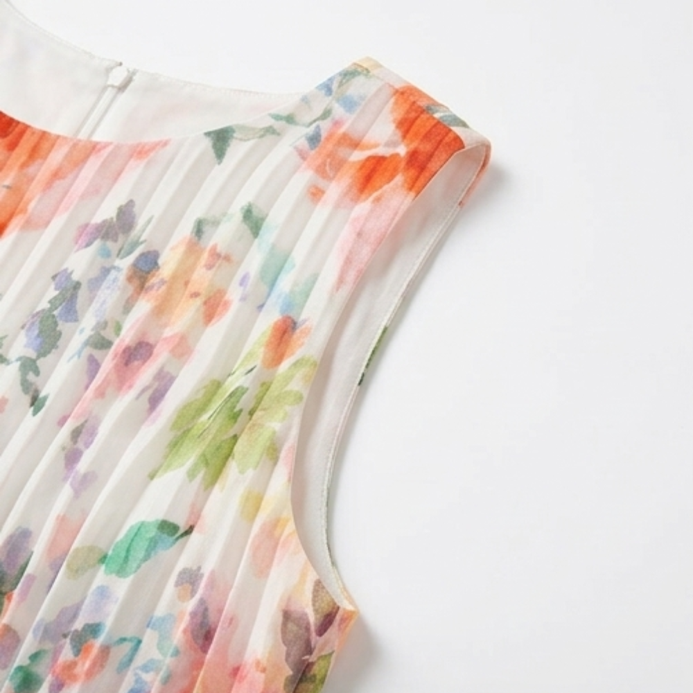 Floressa – Women's Watercolor Floral Pleated Midi Dress