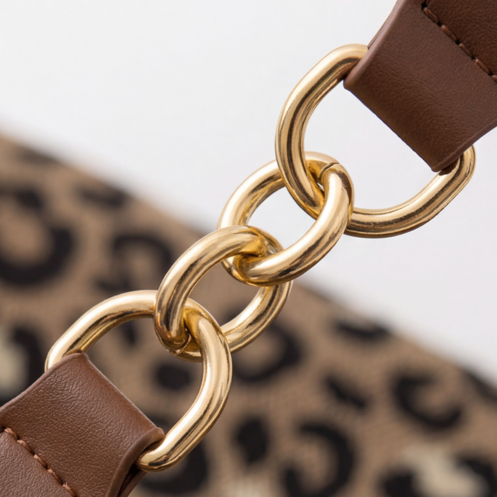 Lynxe - Leopard Print Tote with Chain Detail