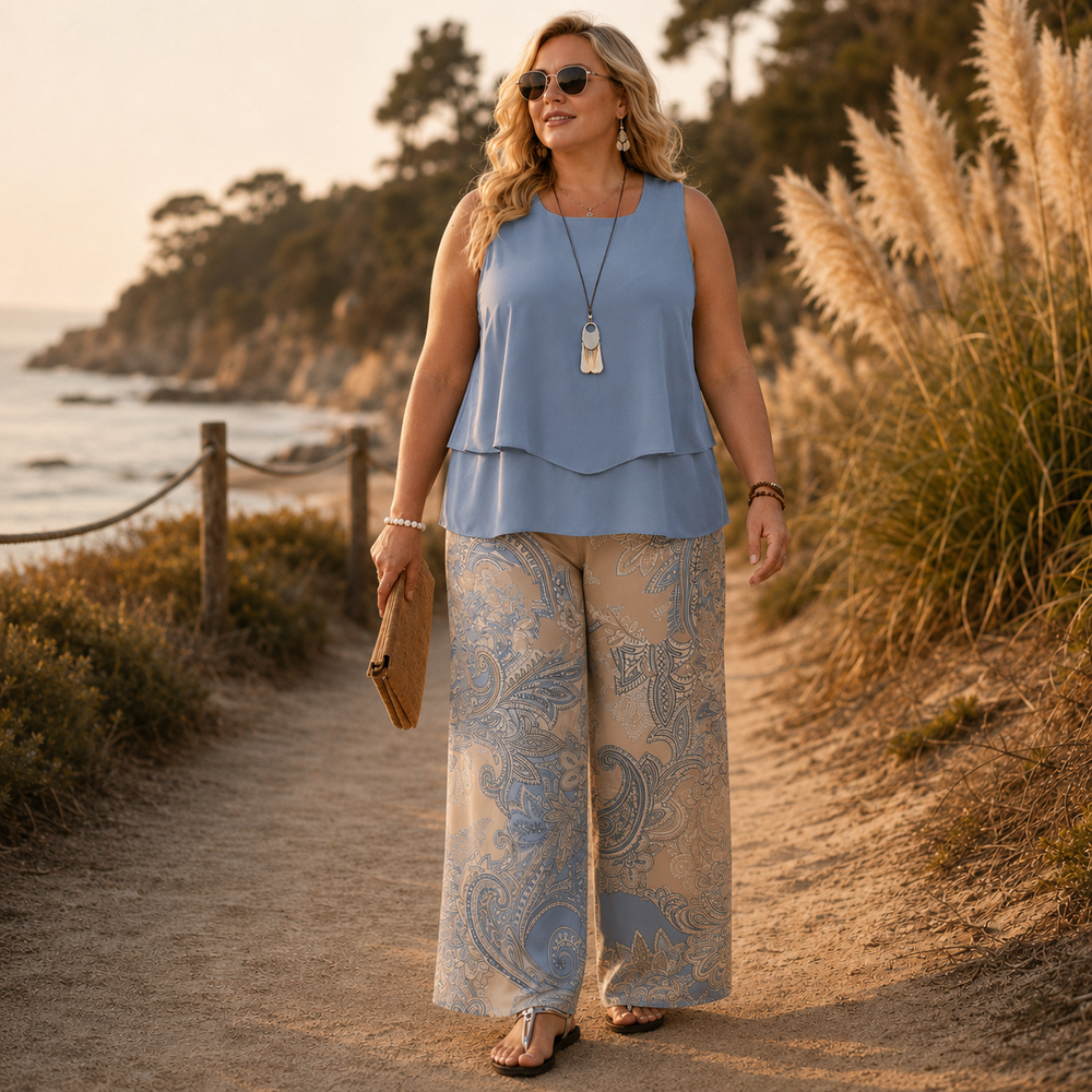 Sereluna™ – Plus Size Paisley Two-Piece Set
