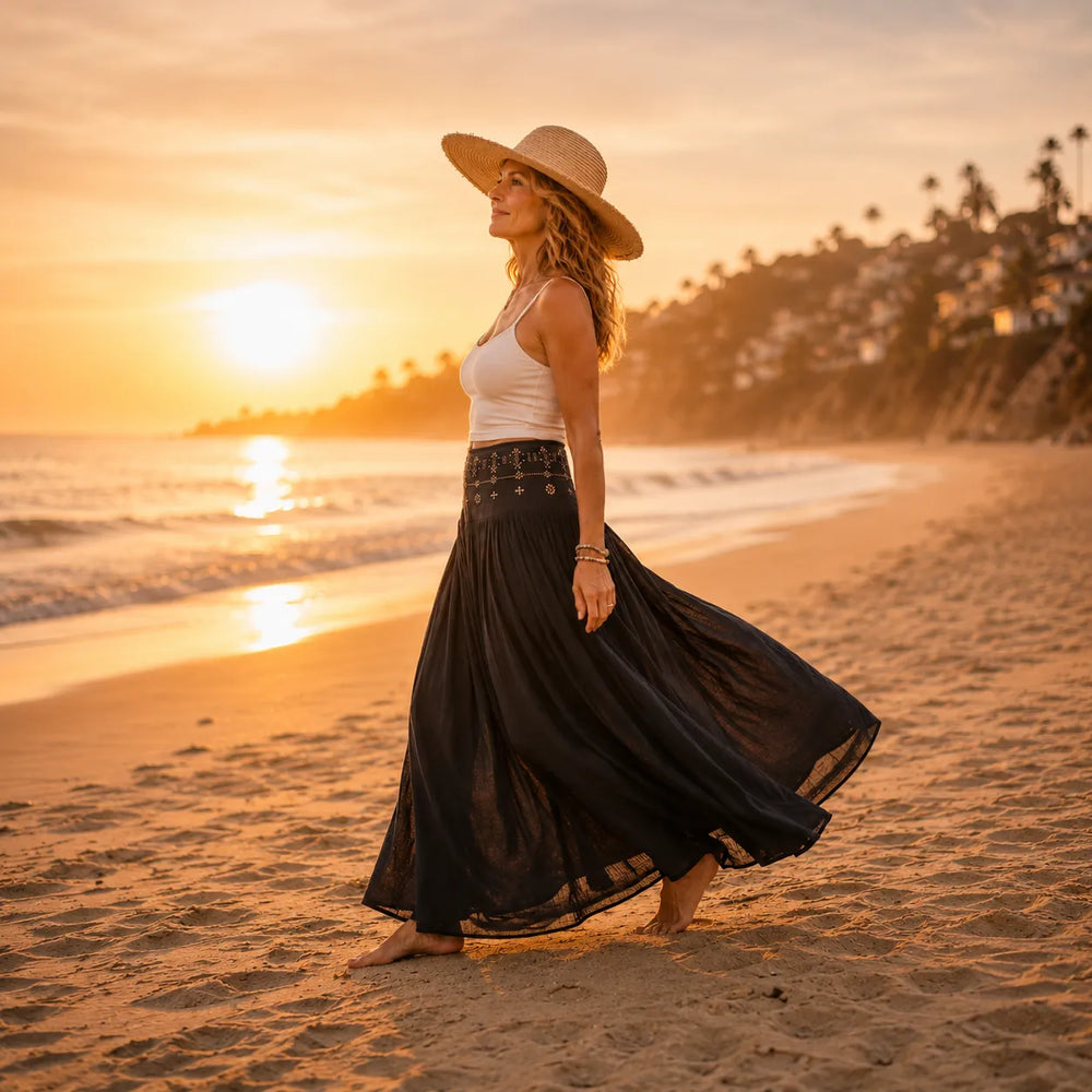 Soléra – High Waist A-Line Boho Maxi Skirt for Women
