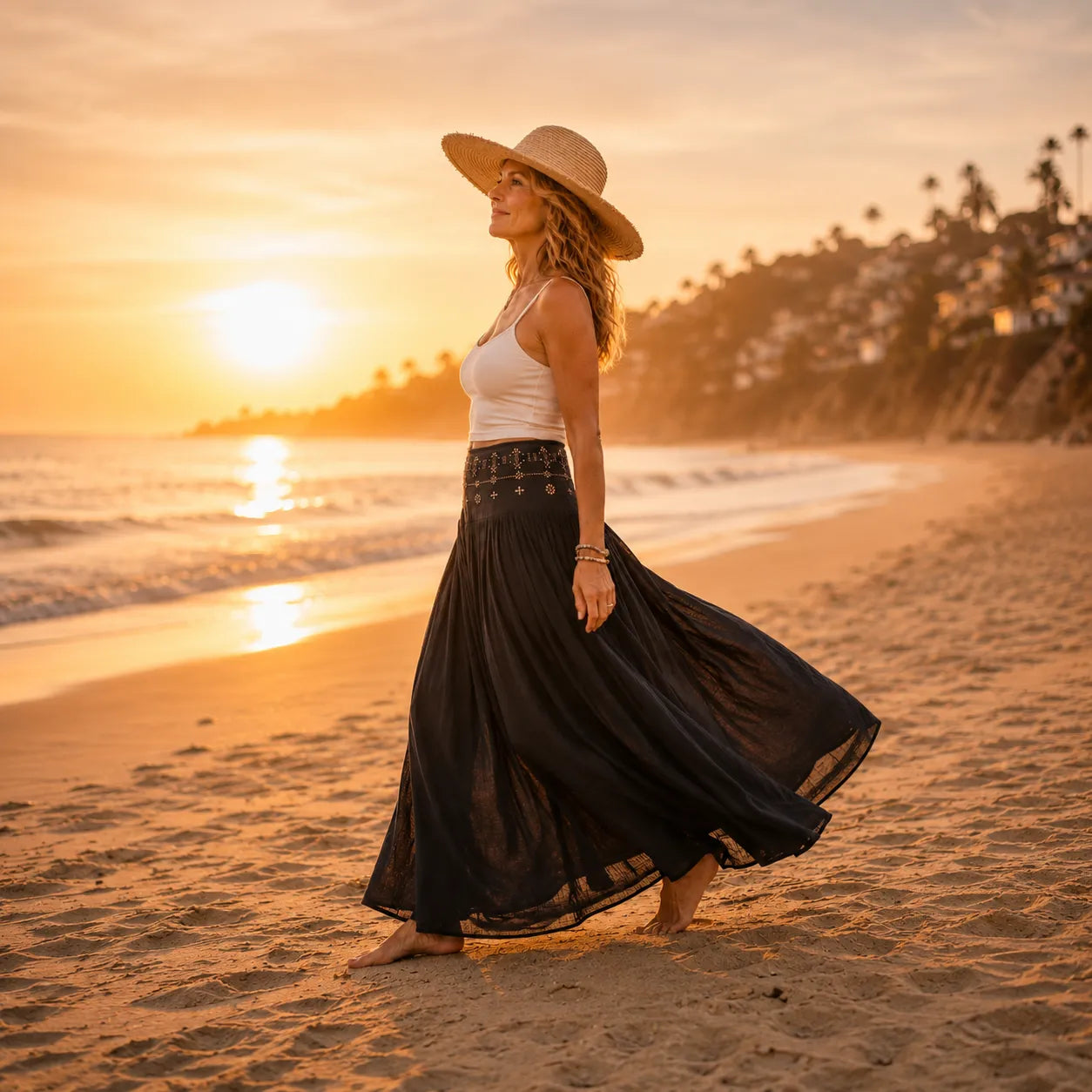 Soléra – High Waist A-Line Boho Maxi Skirt for Women