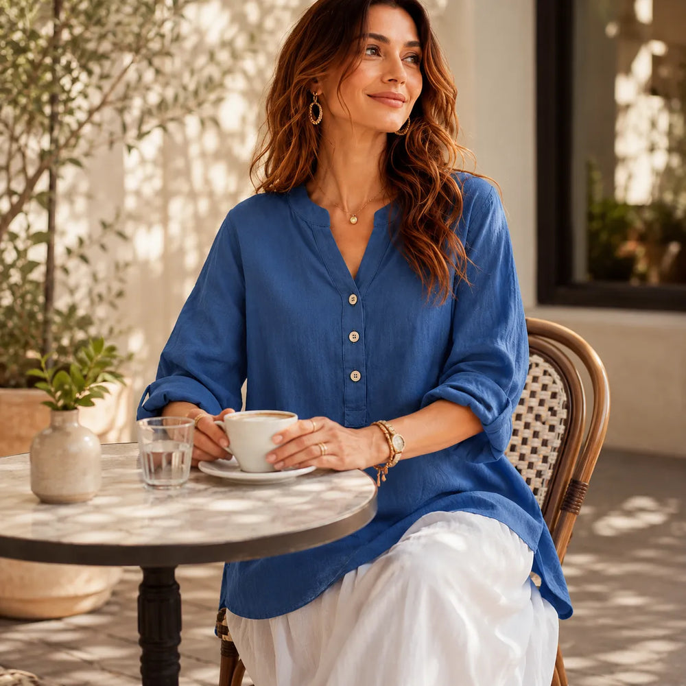 Amberlys – Airy Blouse with V-Neck and Buttons