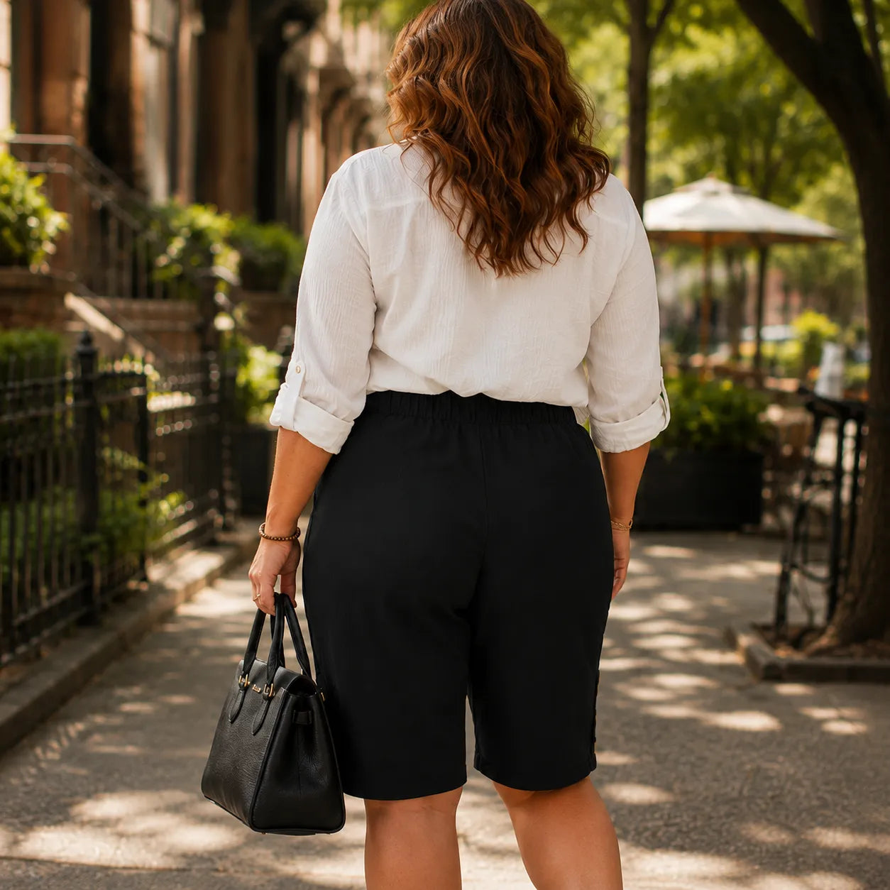 Velora – Plus Size Elastic Waist Capri Pants with Side Button Detail