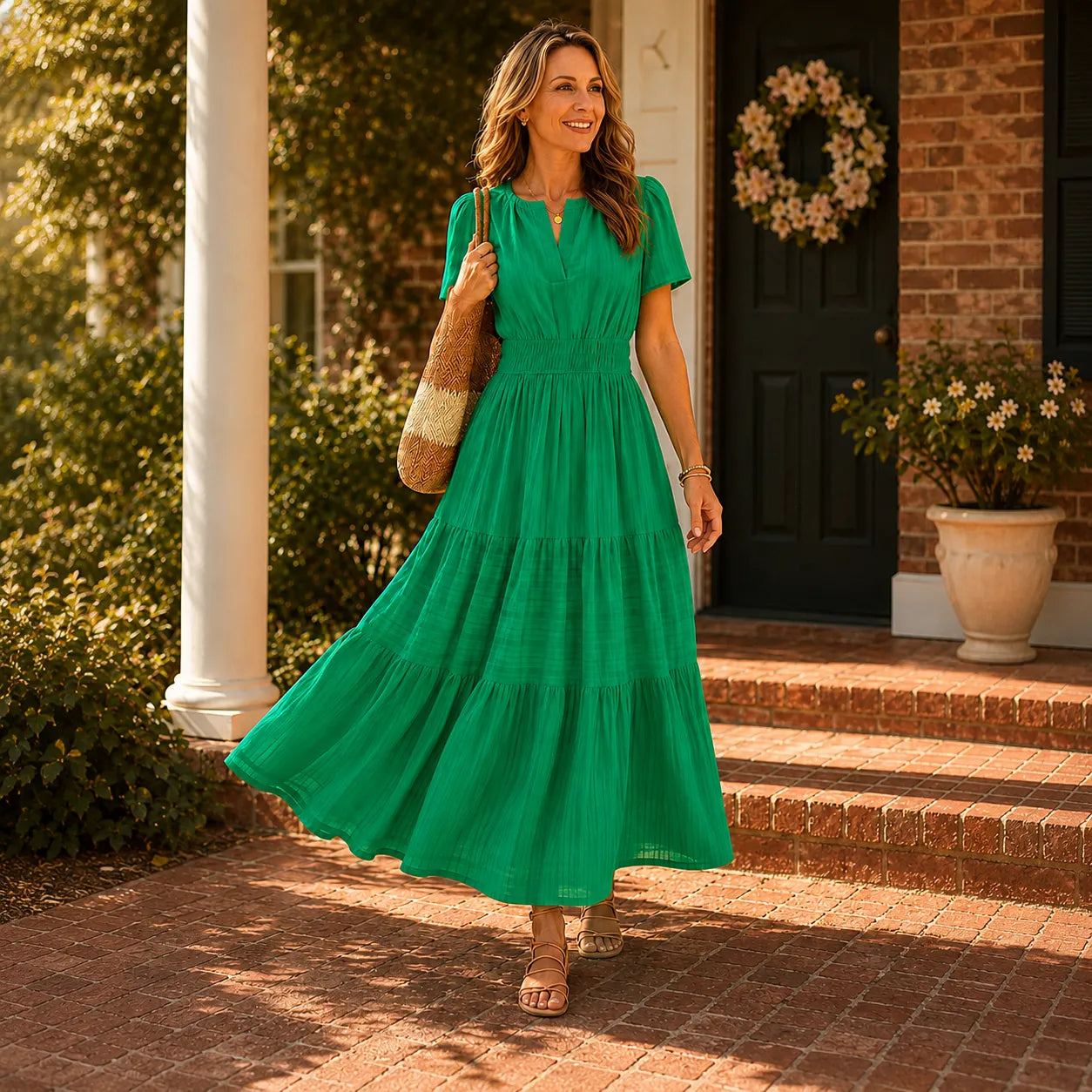 Florelle – Smocked Waist Tiered Boho Maxi Dress with Puff Sleeves