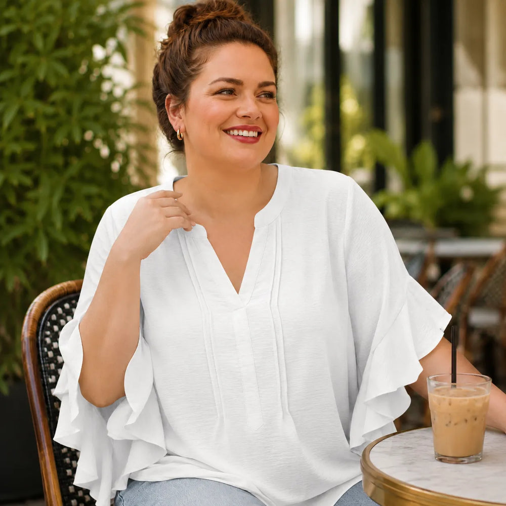 Vivelyn – Women's V-Neck Ruffle Sleeve Blouse, Flowy Casual Top in 4 Colors