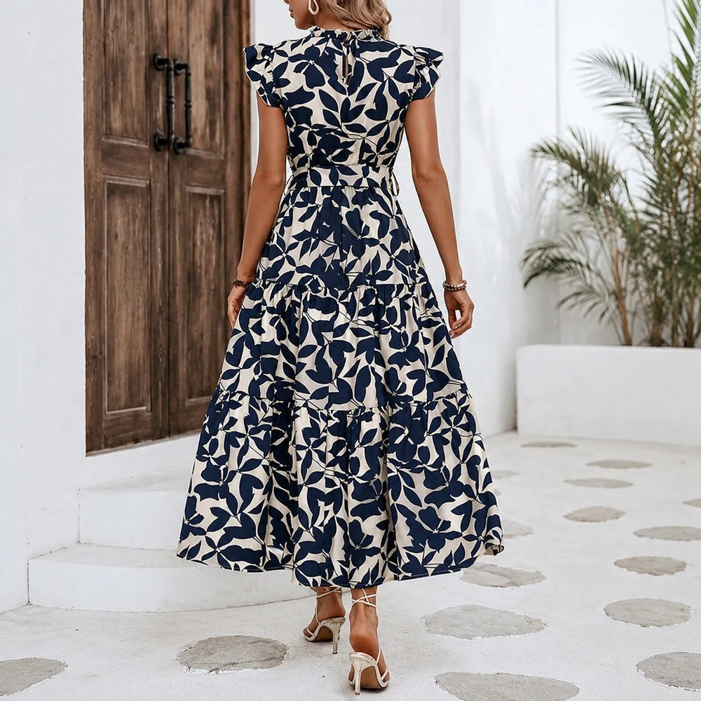 Sunlura – Flutter Sleeve Tie Waist Tiered Midi Dress, Summer Floral Print, Women's Casual Dress