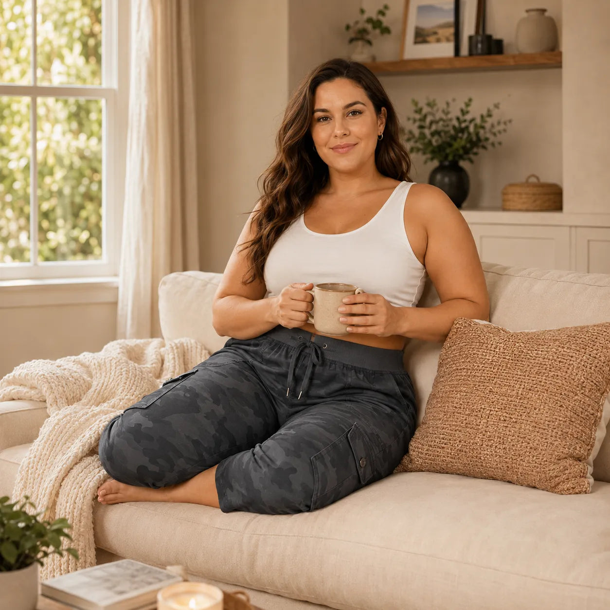 Wearwell – Stretchy Cargo Capris with Drawstring Waist and Multiple Pockets