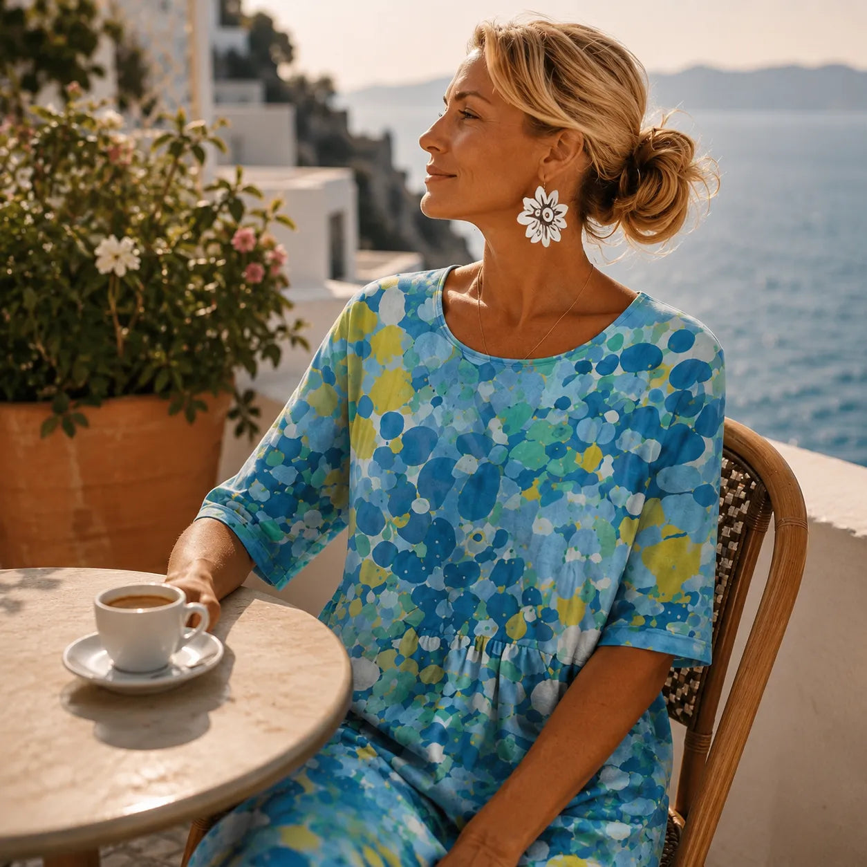 Soleia – Watercolor print flowing midi dress with pockets