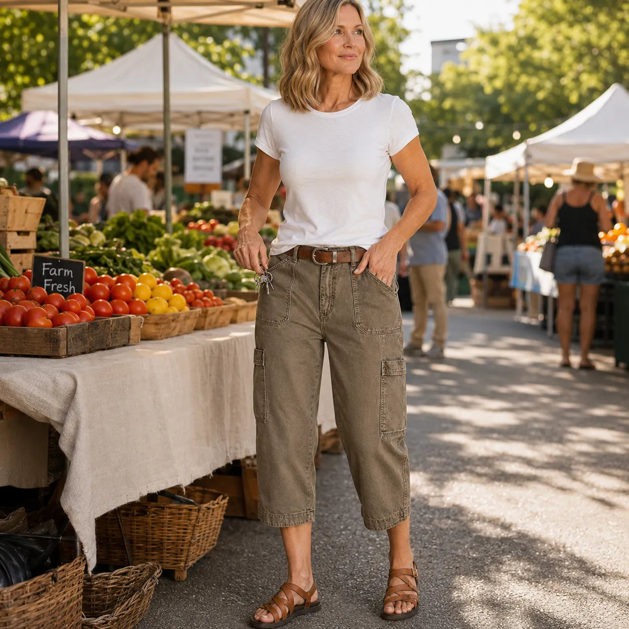 Mayfield – Relaxed Cargo Capris with Deep Utility Pockets, Mid-Calf Length, Mocha
