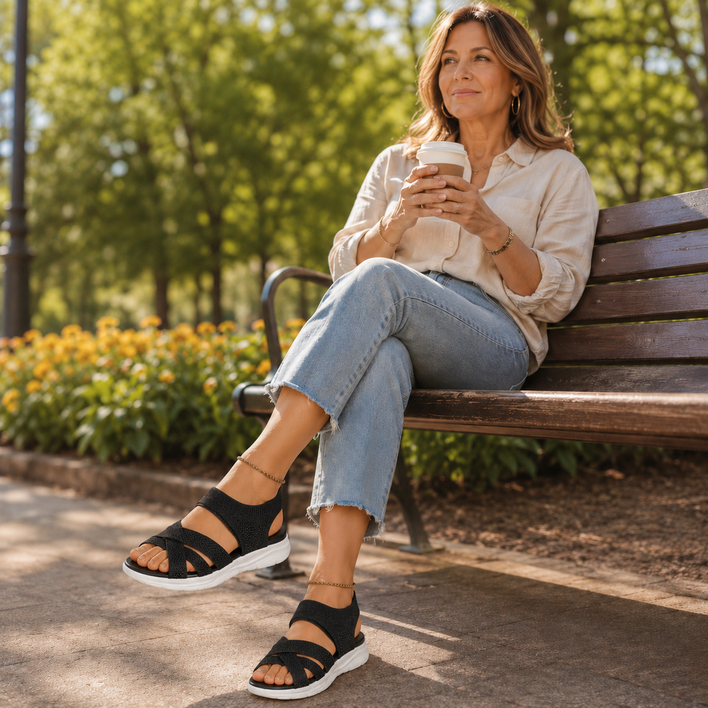 Veluna™ – Cushioned Stretch Knit Cross Strap Sandals for Women