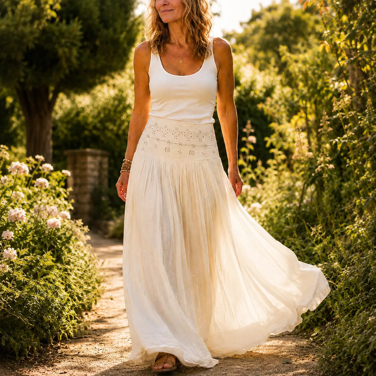 Soléra – High Waist A-Line Boho Maxi Skirt for Women