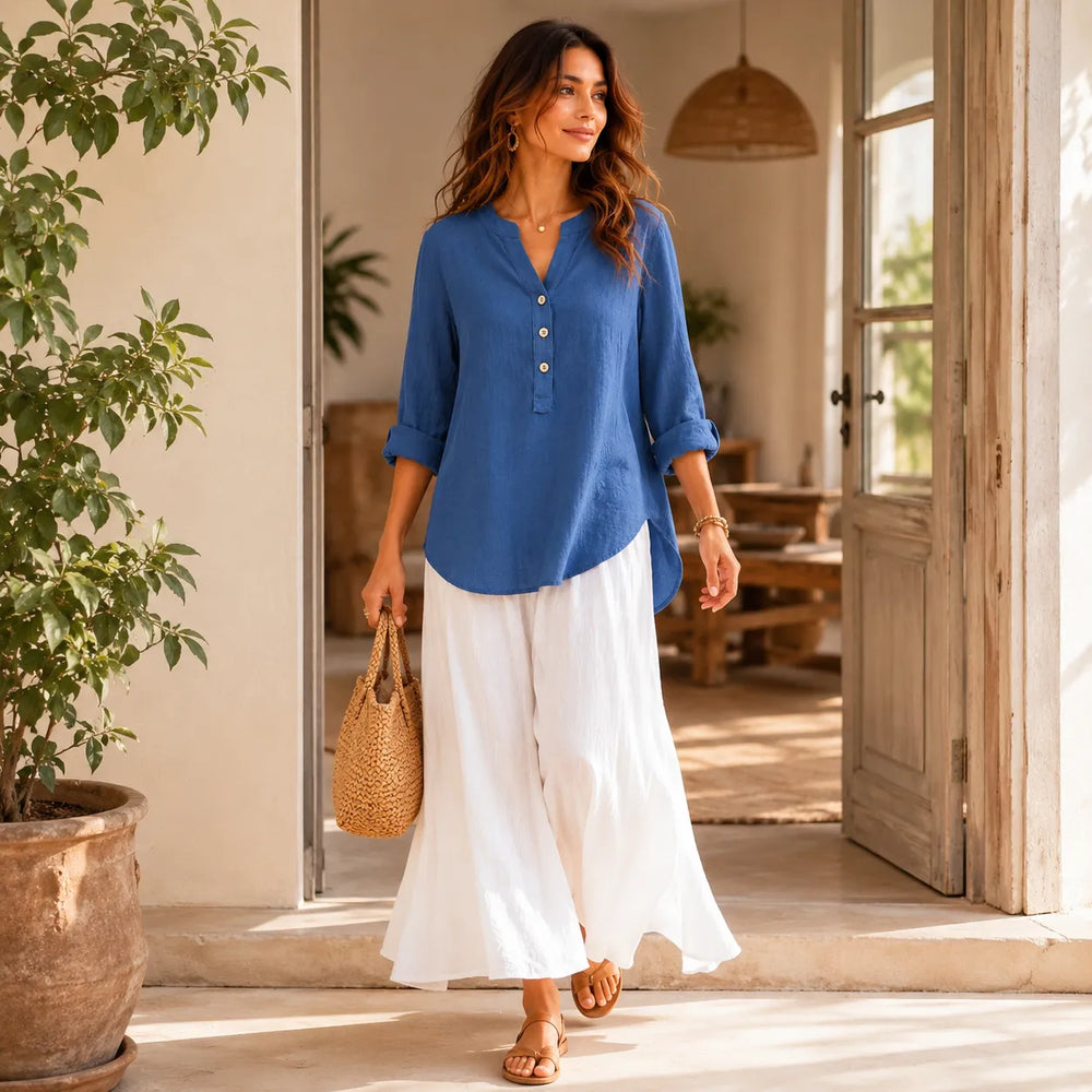 Amberlys – Airy Blouse with V-Neck and Buttons