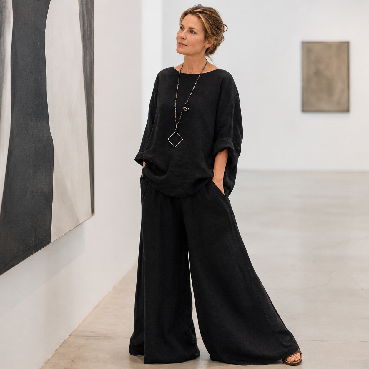 Lunavia™ – Oversized Cotton-Linen Two-Piece Set with Wide-Leg Pants