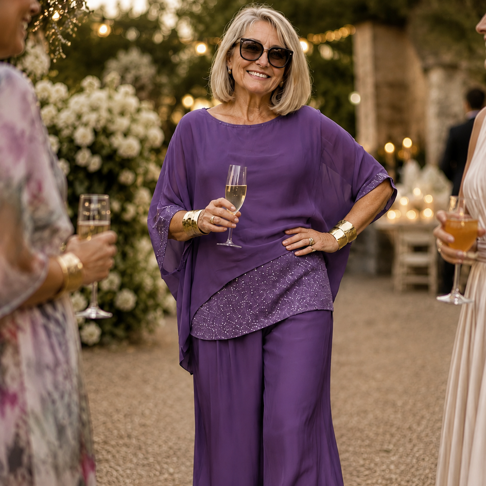 Lumésa™ – Chiffon Sequin Two-Piece Pantsuit Set