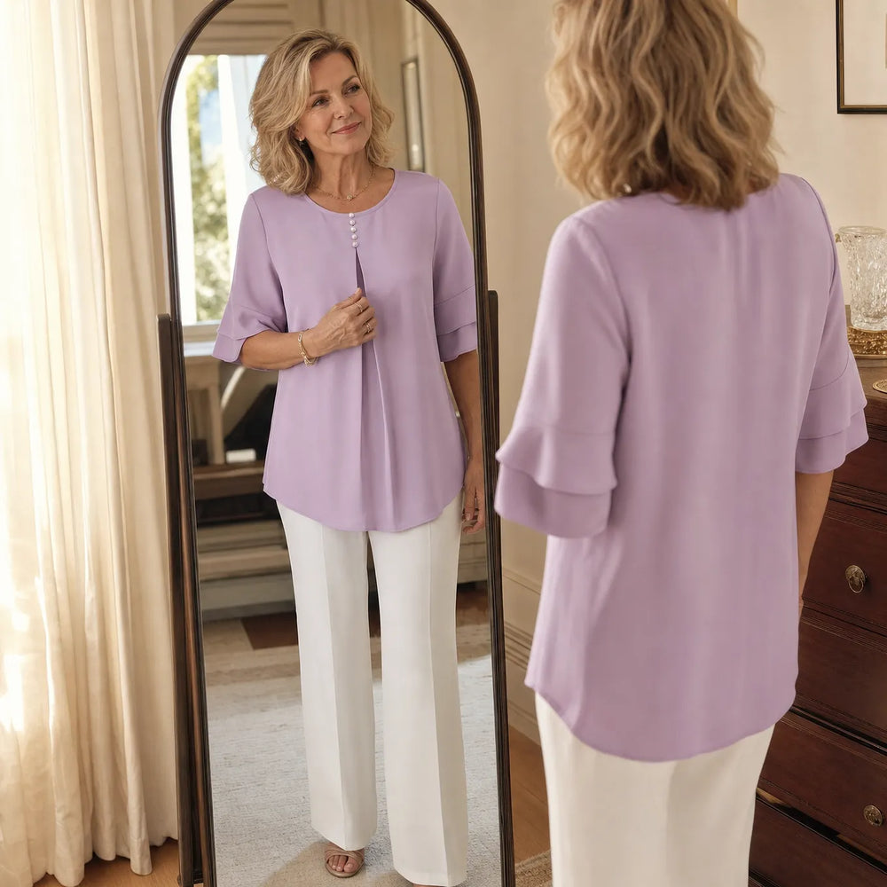 Vellora – Women's Pleated Flutter Sleeve Blouse