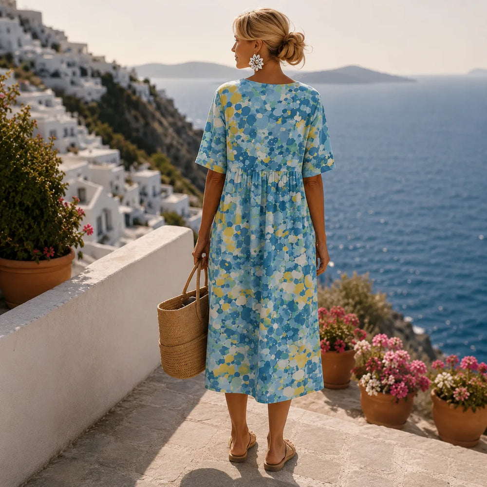 Soleia – Watercolor print flowing midi dress with pockets