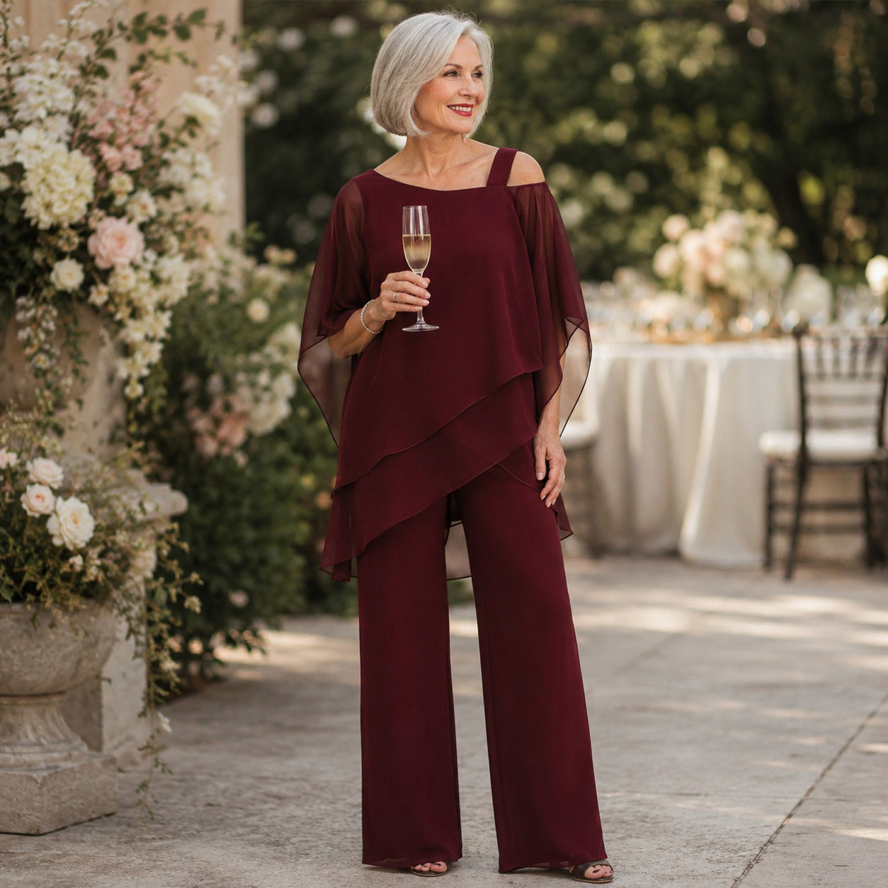 Elorvia™ – Overlay Wide Leg Pantsuit Set for Women