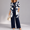 Evania™ – Women's Navy Botanical 3 Piece Outfit Set with Longline Cardigan
