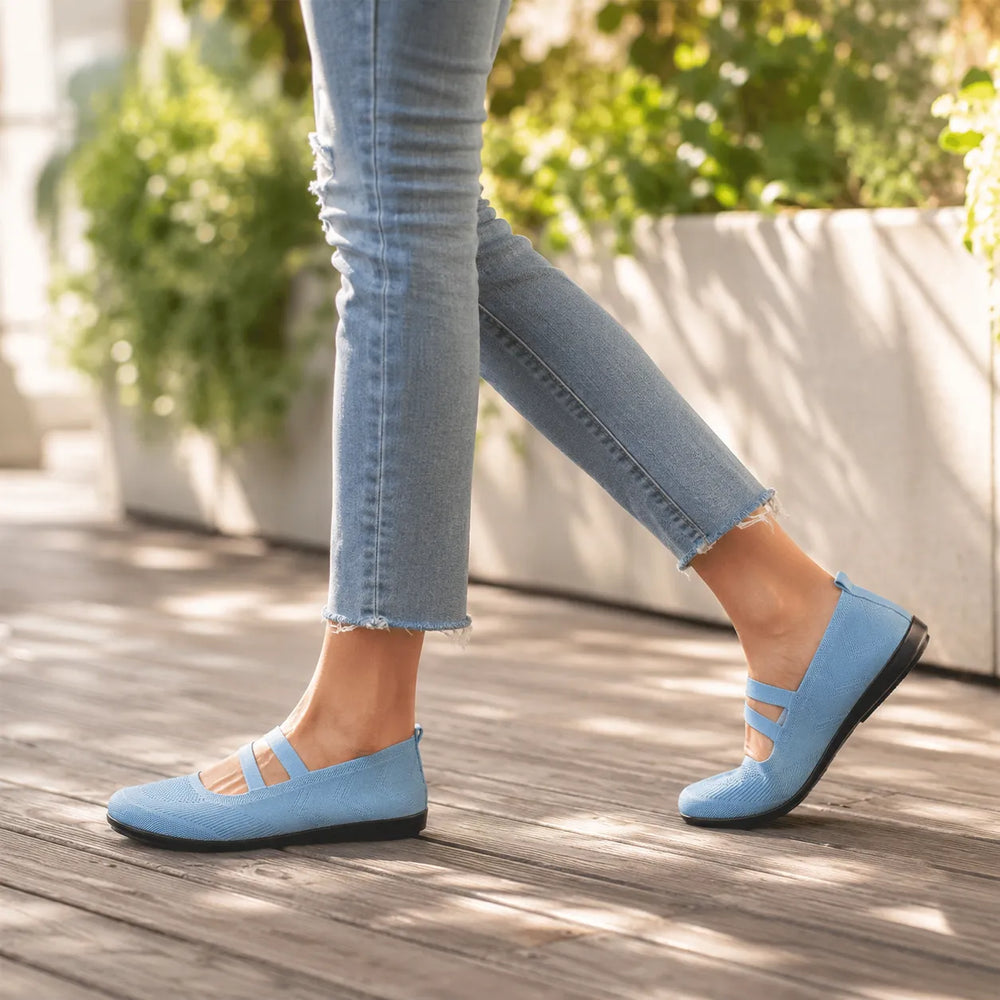 Soffea – Knit Mary Jane Flats with Elastic Straps for Women, Slip On Breathable Ballet Shoes