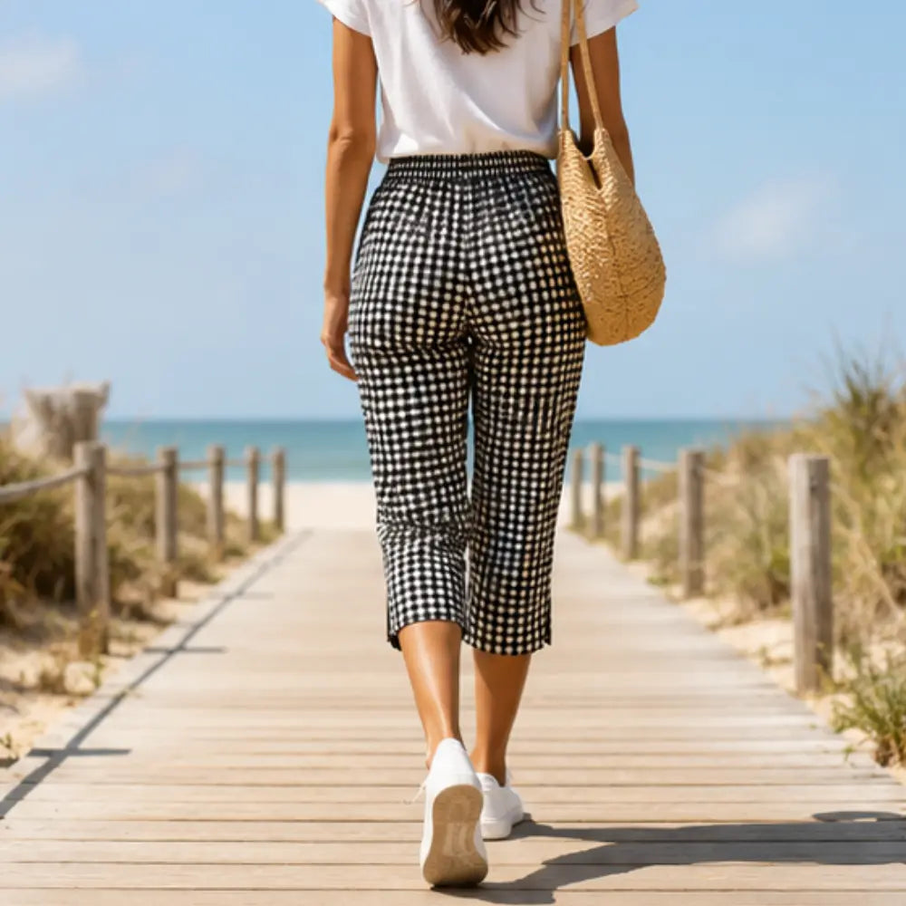 Sunavea – Women's Gingham Drawstring Capri Pants for Summer