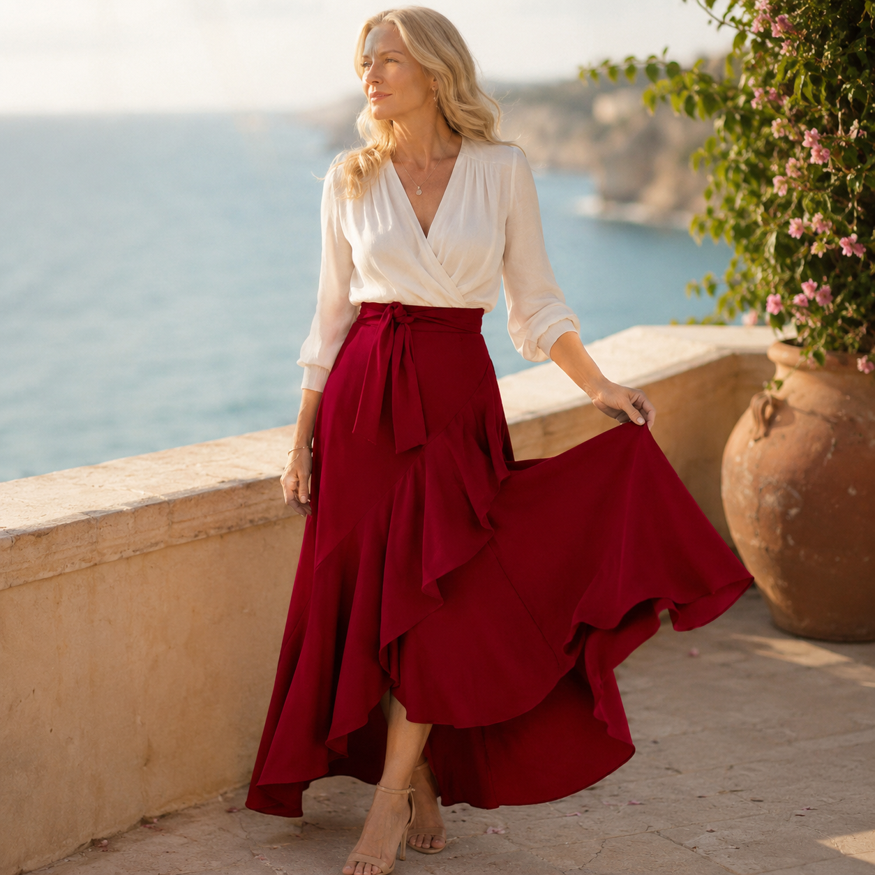 Veluna™ – Gingham Asymmetrical Ruffle Maxi Skirt for Women