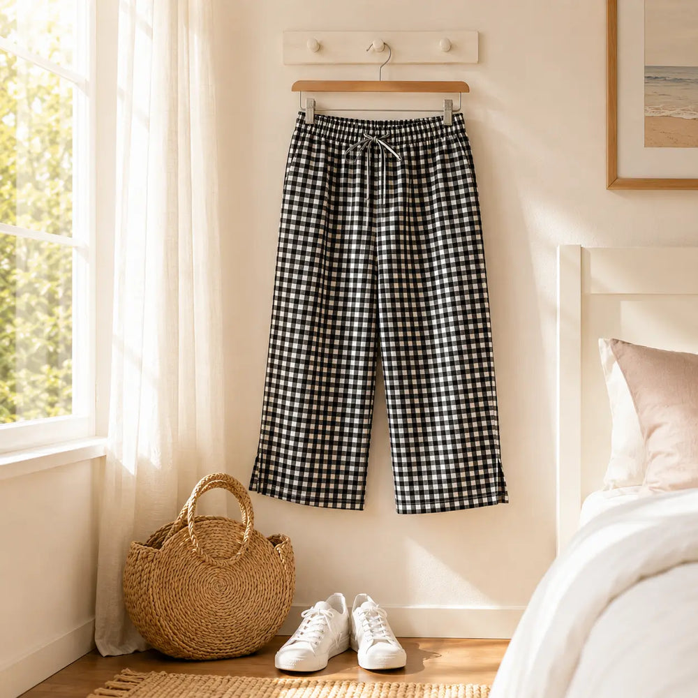 Sunavea – Women's Gingham Drawstring Capri Pants for Summer
