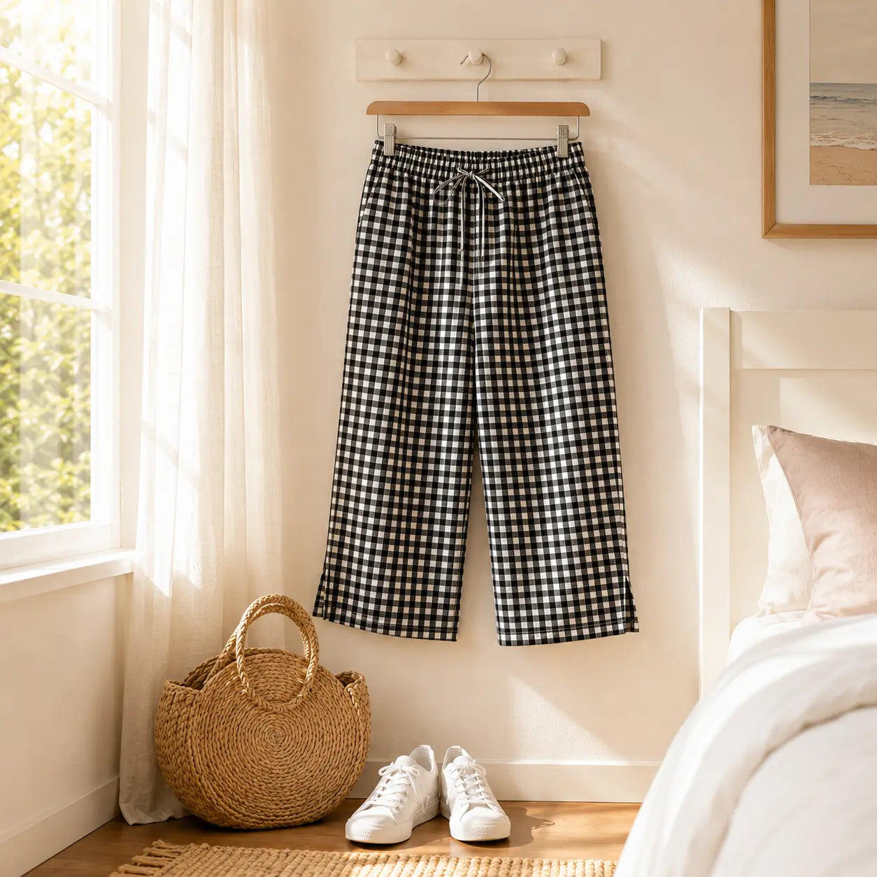 Sunavea – Women's Gingham Drawstring Capri Pants for Summer