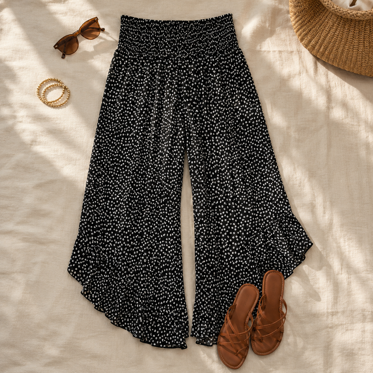 Velura™ – Smocked High-Waist Wide-Leg Floral Pants