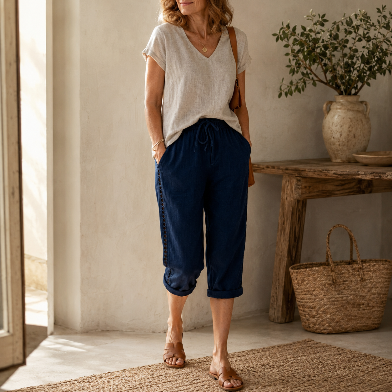 Lunava™ – Lace-Side Capri Pants for Women
