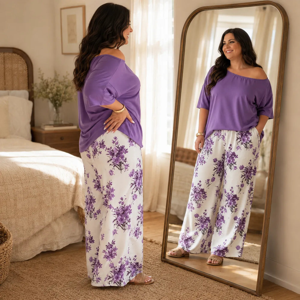 Solene – Off Shoulder Floral Wide Leg Pants Set for Women