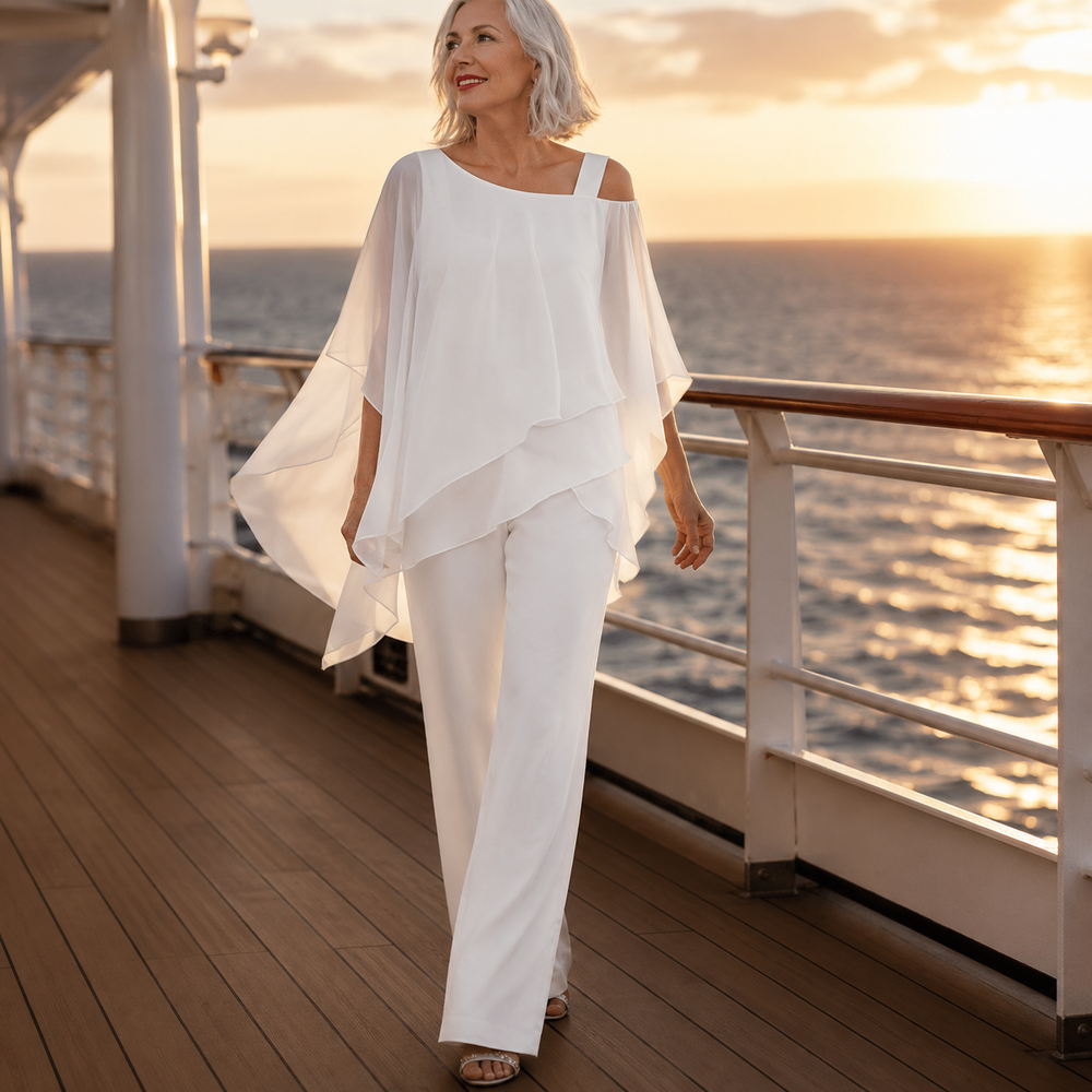 Elorvia™ – Overlay Wide Leg Pantsuit Set for Women