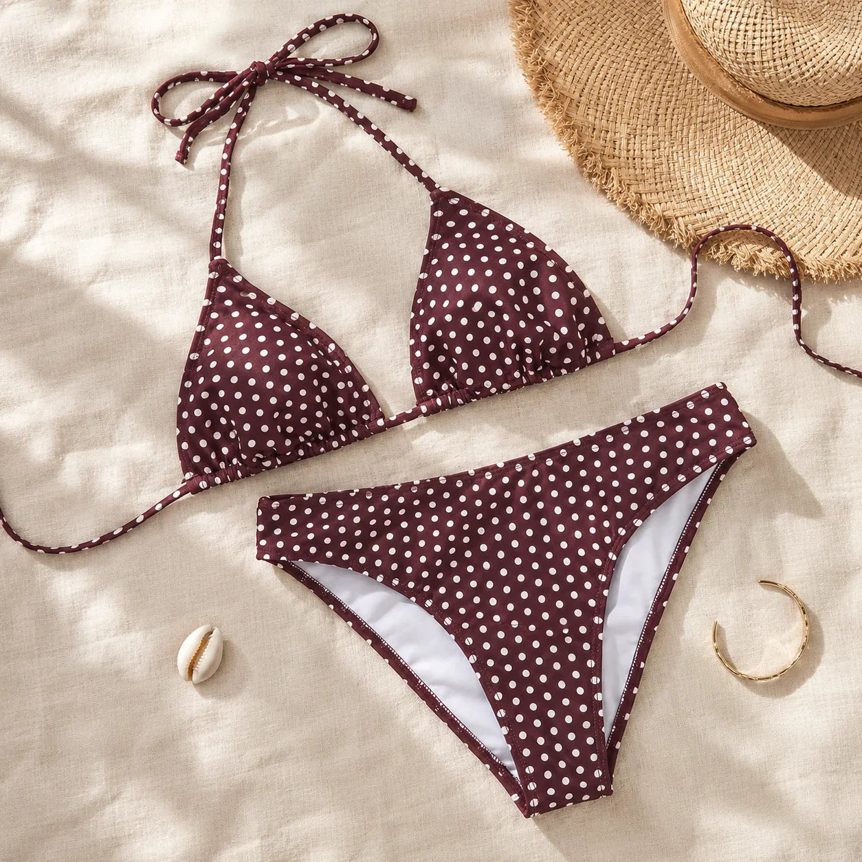 Solenya – Polka Dot Push Up Triangle Bikini Set for Women