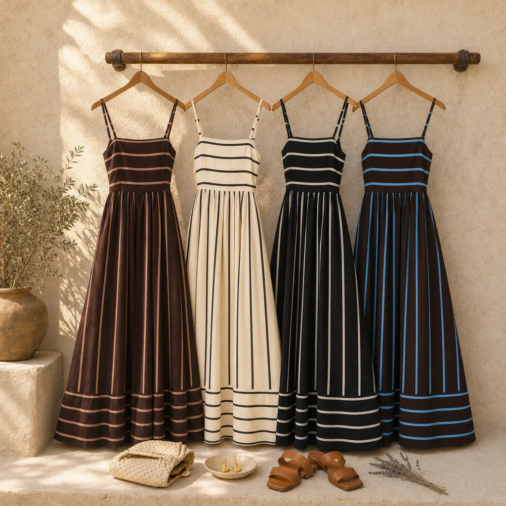 Solène – Striped Cami Maxi Dress with Smocked Back