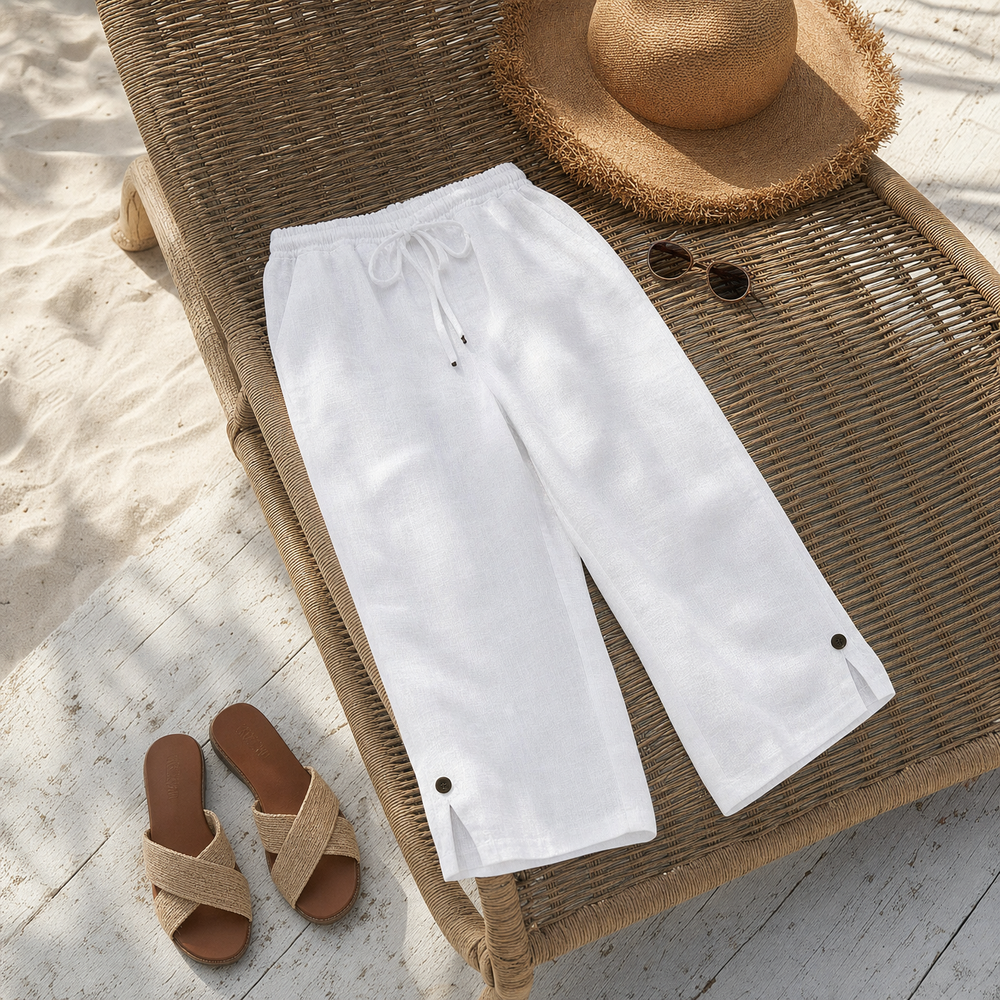 Lyriva™ – Women's Capri Pants with Drawstring Waist, Pockets and Button-Slit Hem