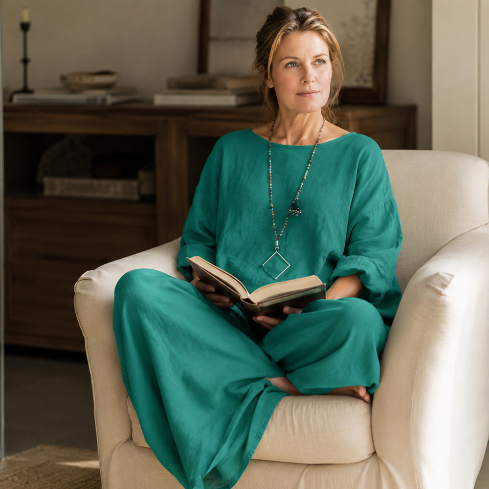 Lunavia™ – Oversized Cotton-Linen Two-Piece Set with Wide-Leg Pants