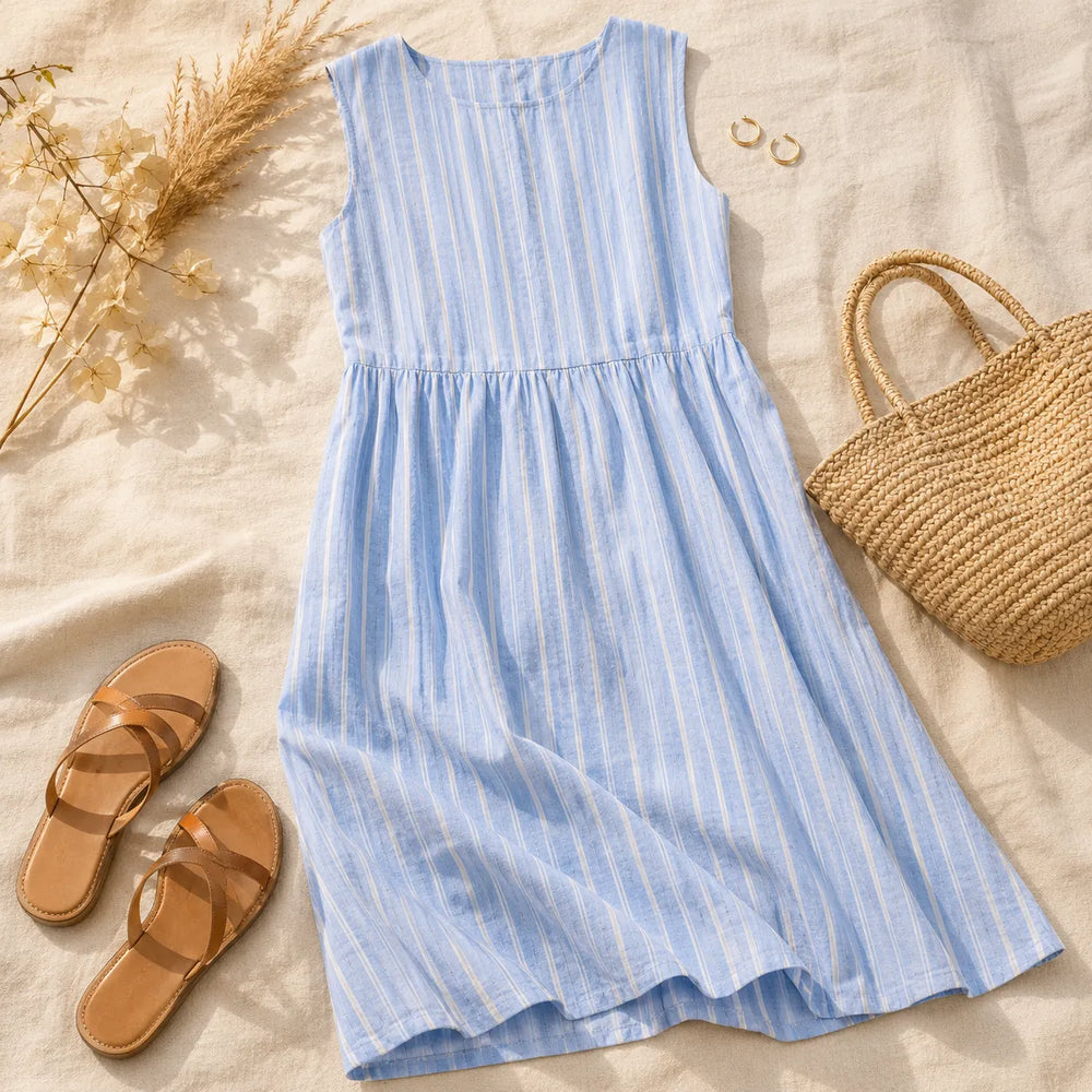 Marella – Sleeveless Striped Midi Dress with Pockets, Breezy Drop-Waist Summer Dress for Women