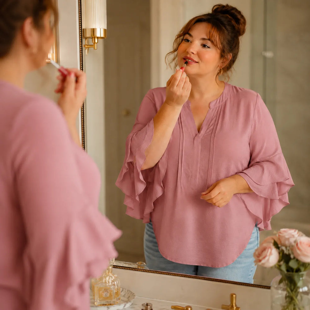 Vivelyn – Women's V-Neck Ruffle Sleeve Blouse, Flowy Casual Top in 4 Colors