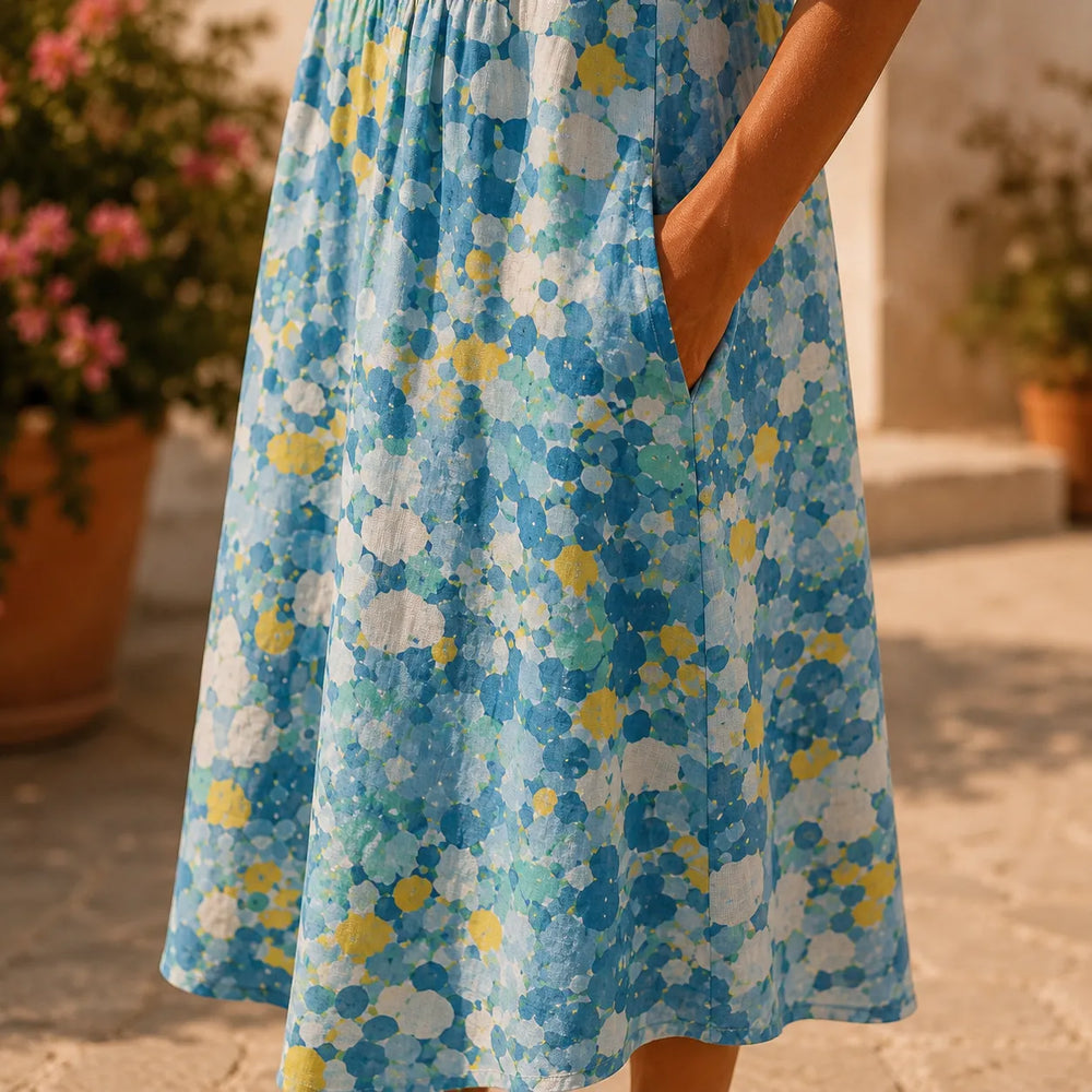 Soleia – Watercolor print flowing midi dress with pockets