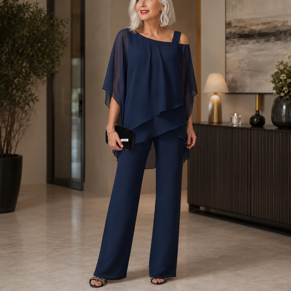 Elorvia™ – Overlay Wide Leg Pantsuit Set for Women