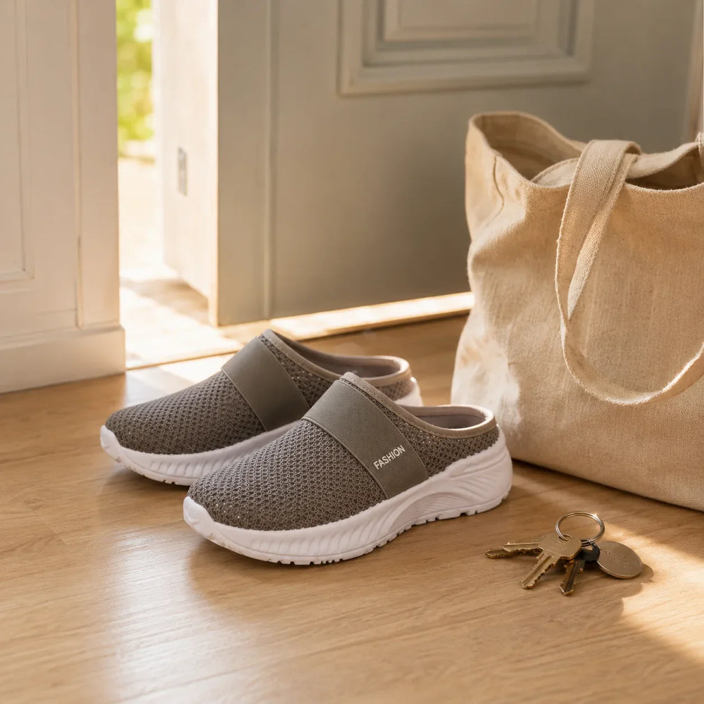 Stride & Soft – Women's Slip On Platform Mesh Sneakers, Breathable Non-Slip Mules