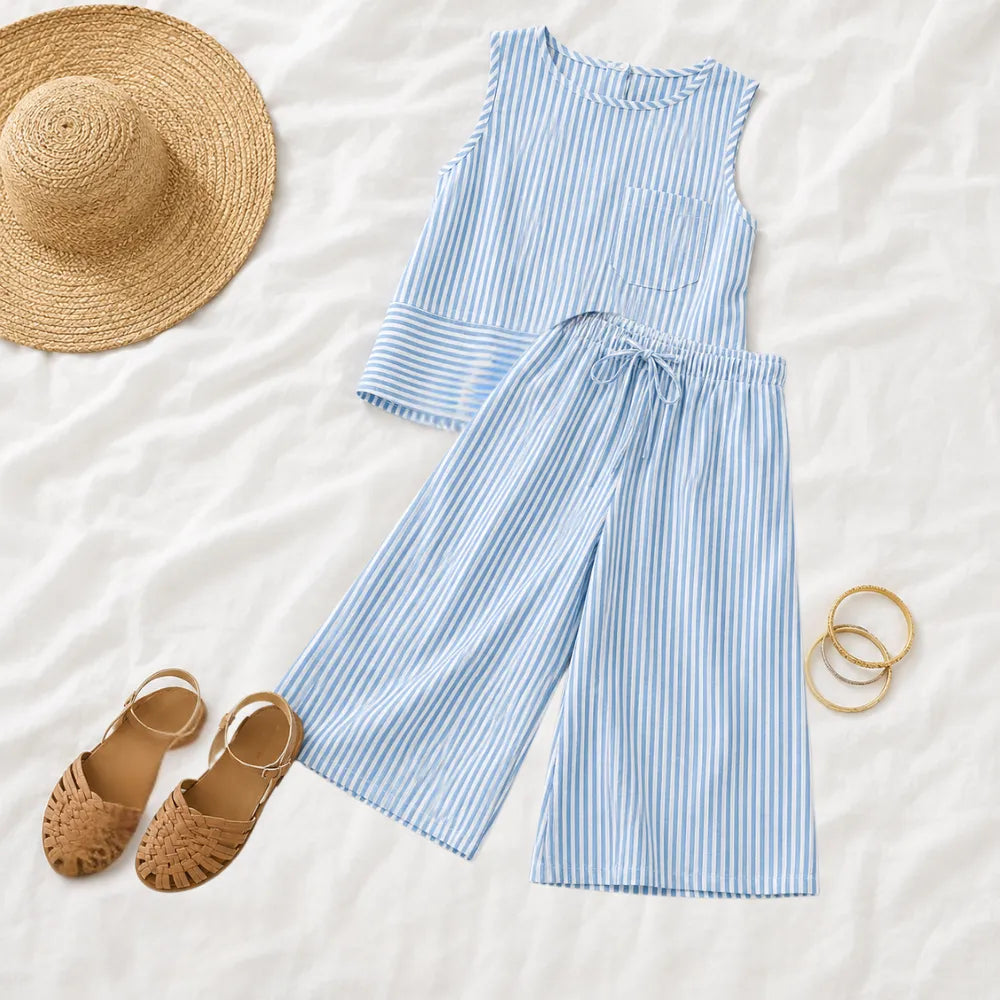 Solenne – Striped Wide Leg Two Piece Summer Set for Women