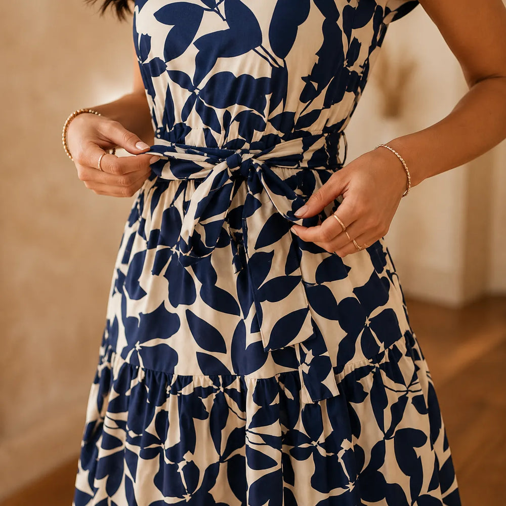 Sunlura – Flutter Sleeve Tie Waist Tiered Midi Dress, Summer Floral Print, Women's Casual Dress