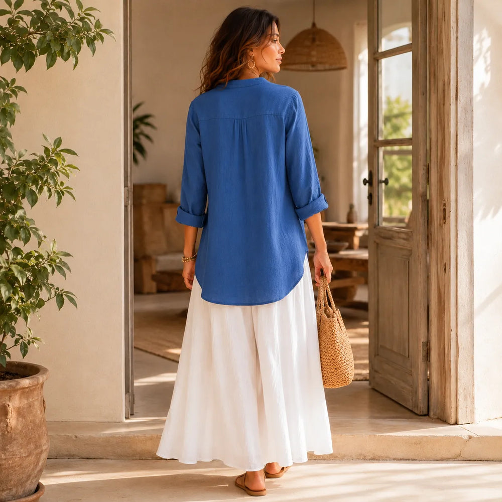Amberlys – Airy Blouse with V-Neck and Buttons