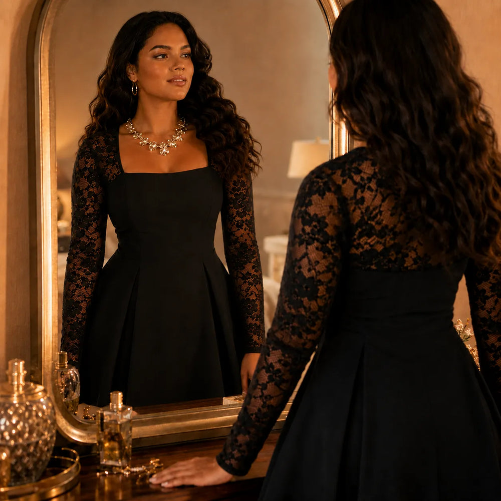 Noirella – Lace Sleeve A-Line Mini Dress for Curves