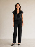 Lyselle – Satin-like Lace V-Neck Tie-Front Blouse for Women