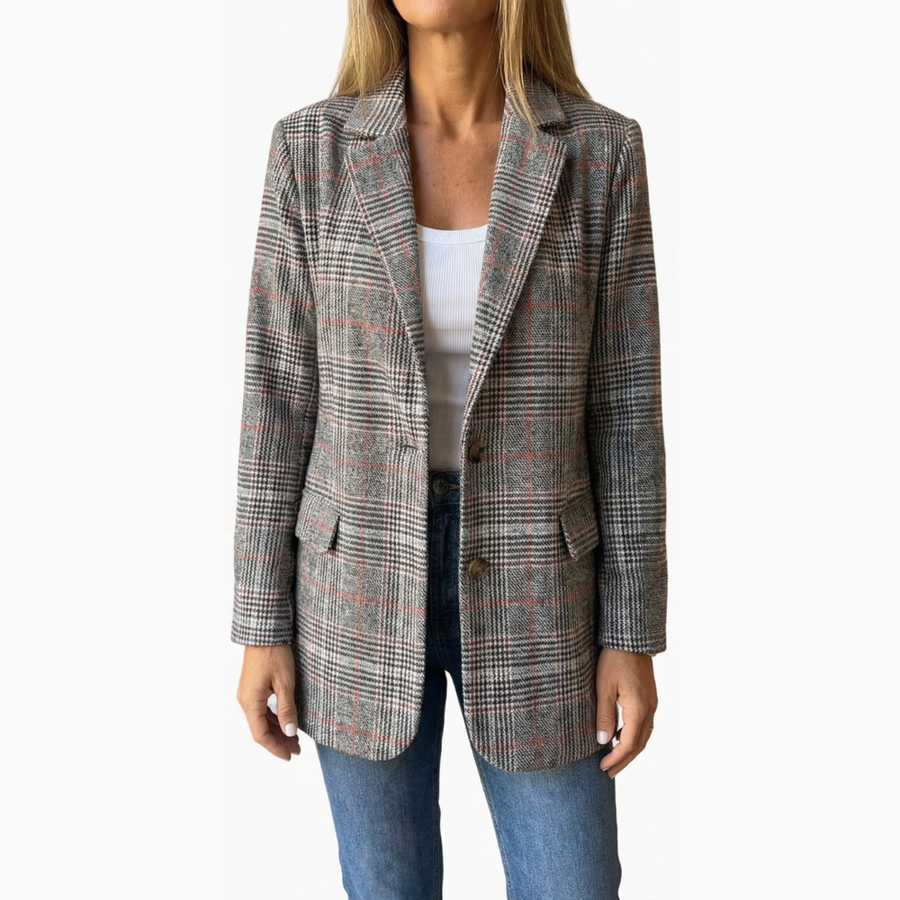 Ellara – Relaxed Plaid Lapel Blazer