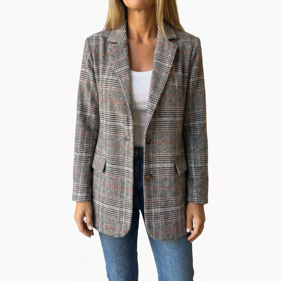 Ellara – Relaxed Plaid Lapel Blazer
