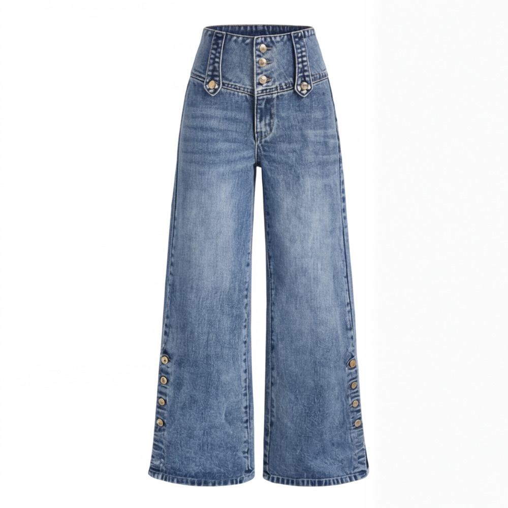 Revelle – Retro Button Front Wide Leg Jeans