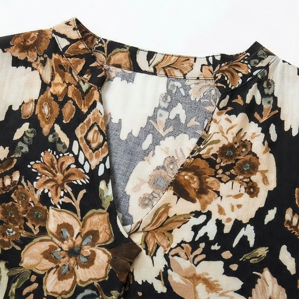 Vivara - Elegant V-Neck Printed Dress